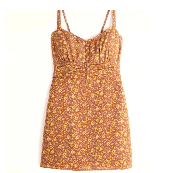 Abercrombie & Fitch Orange Floral Ruched Mini Dress Size Large - Picture 1 of 6